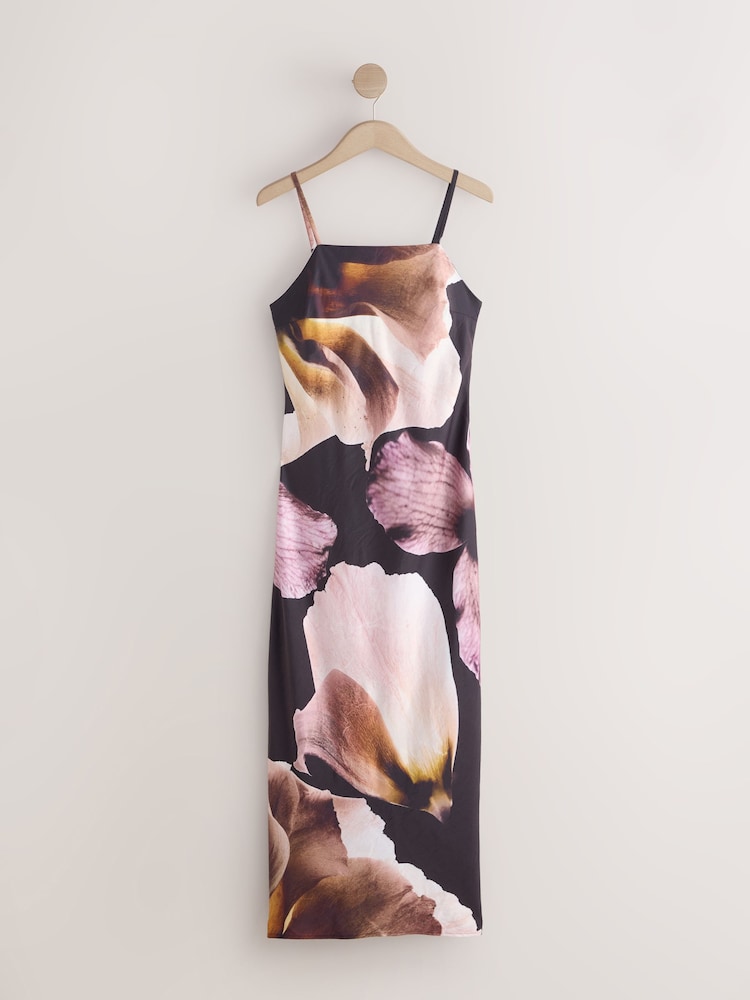 Purple Floral Satin Cami Midi Occasion Dress - Image 1 of 3
