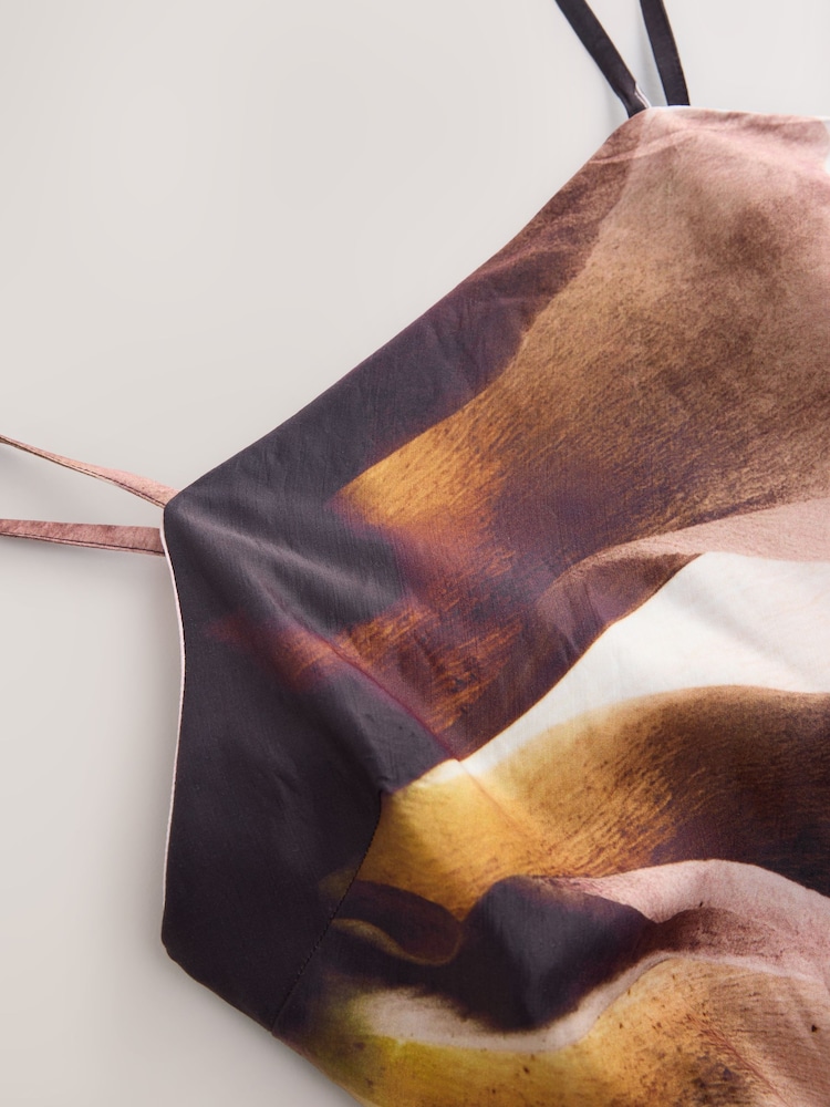 Purple Floral Satin Cami Midi Occasion Dress - Image 2 of 3