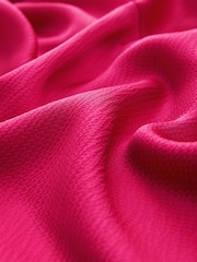 Bright Pink Textured Satin Short Sleeve Twist Front Midi Dress - Image 3 of 3