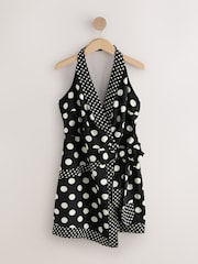 Черный с узором в горошек - Летнее платье мини с халтером и шарфом - Изображение 6 8
