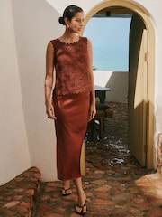 Rust Brown Sleeveless 2-in-1 Crochet Maxi Dress - Image 1 of 6