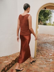 Rust Brown Sleeveless 2-in-1 Crochet Maxi Dress - Image 3 of 6