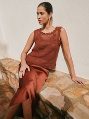 Rust Brown Sleeveless 2-in-1 Crochet Maxi Dress - Image 4 of 6