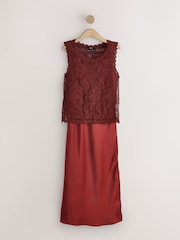 Rust Brown Sleeveless 2-in-1 Crochet Maxi Dress - Image 7 of 9
