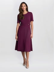 Gina Bacconi Red Mel Fit And Flare Midi Dress - Image 1 of 5