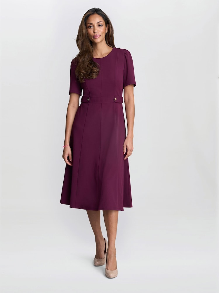 Gina Bacconi Red Mel Fit And Flare Midi Dress - Image 1 of 5 Gina Bacconi Red Mel Fit And Flare Midi Dress - Image 1 of 5