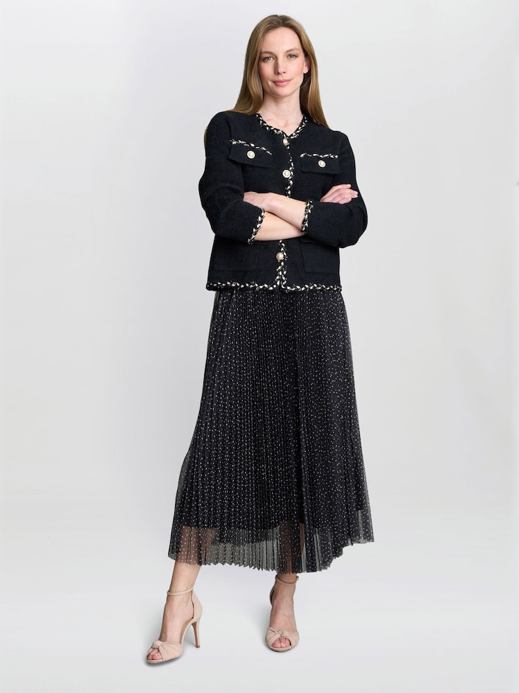 Gina Bacconi Roslynn Pleated Mesh Black Skirt - Imagem 1 de 5