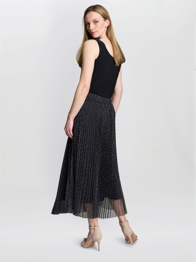 Gina Bacconi Roslynn Pleated Mesh Black Skirt - Imagem 2 de 5