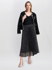 Gina Bacconi Roslynn Pleated Mesh Black Skirt - Imagem 3 de 5