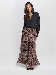 Gina Bacconi Kristy Leopard Print Maxi Brown Skirt - Image 1 of 7