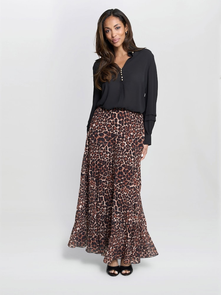 Gina Bacconi Kristy Leopard Print Maxi Brown Skirt - Image 1 of 7