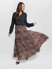 Gina Bacconi Kristy Leopard Print Maxi Brown Skirt - Image 3 of 7