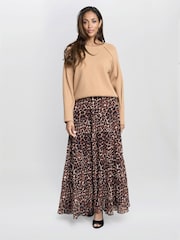 Gina Bacconi Kristy Leopard Print Maxi Brown Skirt - Image 4 of 7