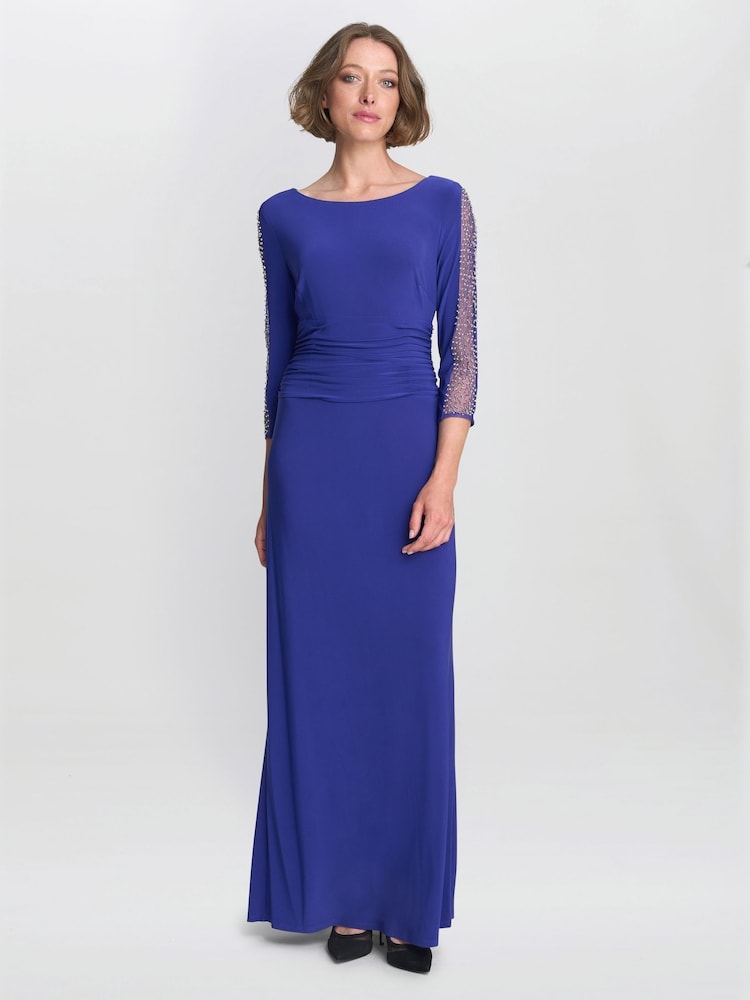 Gina Bacconi Purple Hollie Embellished Sleeve Maxi Dress - Image 1 of 5