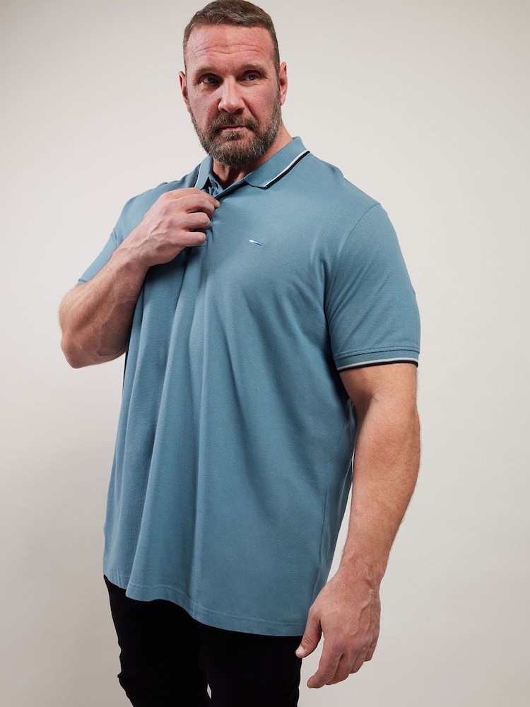 BadRhino Big & Tall Blue Tipped Polo Shirt - Image 1 of 5 BadRhino Big & Tall Blue Tipped Polo Shirt - Image 1 of 5