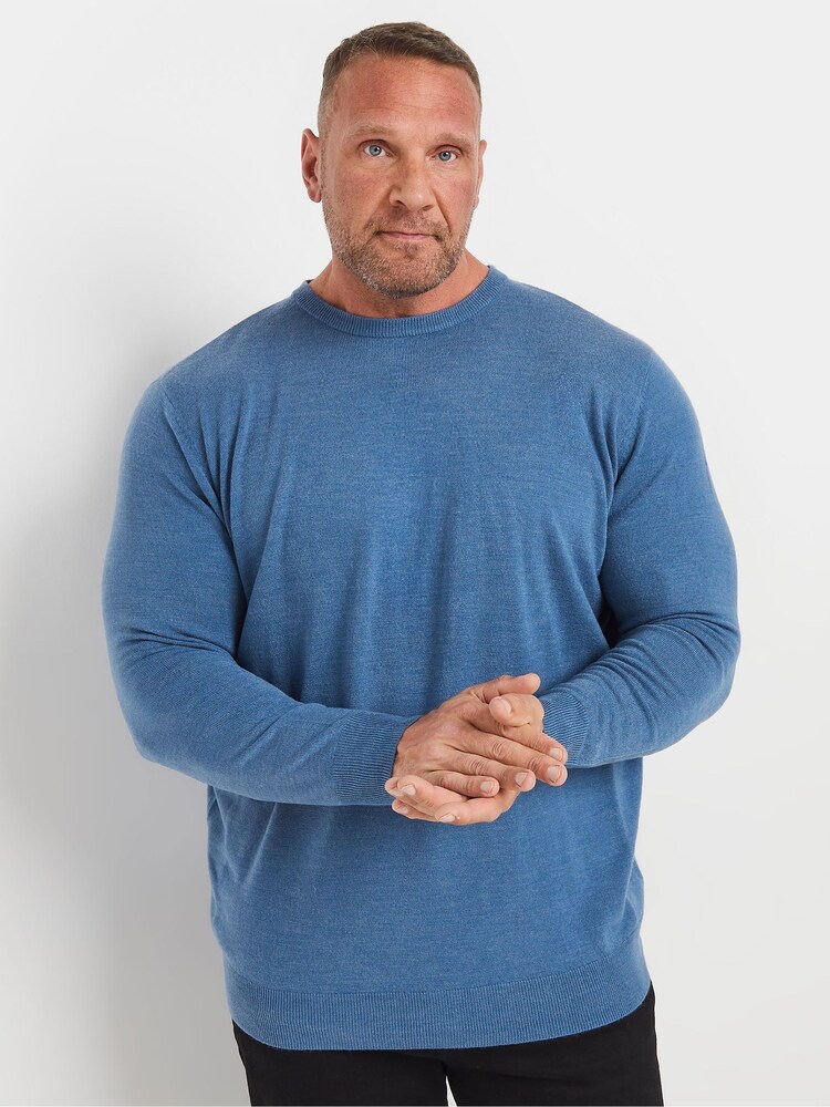 BadRhino Big & Tall Blue Crew Neck Jumper - Image 1 of 1 BadRhino Big & Tall Blue Crew Neck Jumper - Image 1 of 1