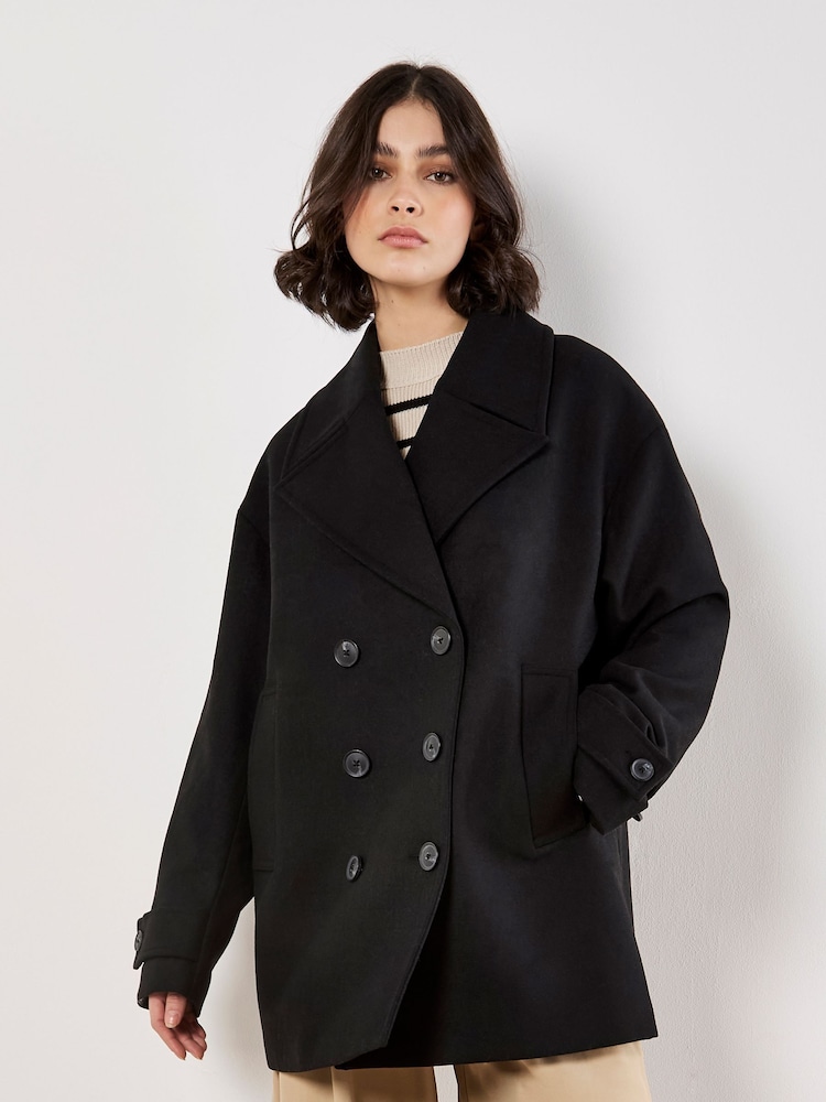 Apricot Black Tailored Big Lapel Oversize Coat - Image 6 of 6 Apricot Black Tailored Big Lapel Oversize Coat - Image 6 of 6