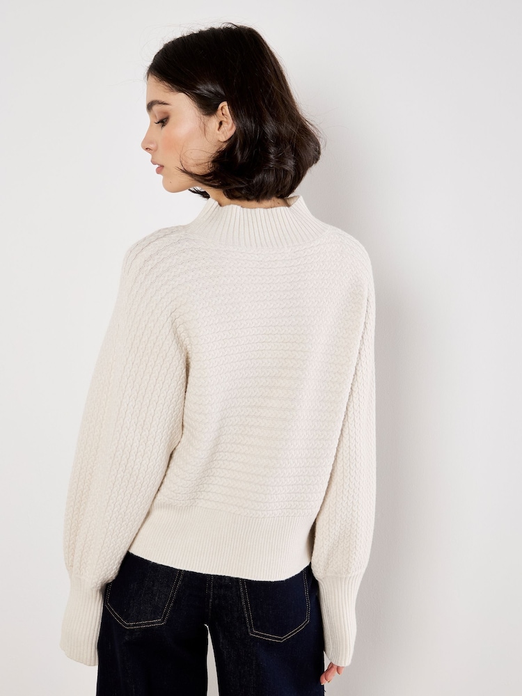 Apricot Natural High Neck Cable Batwing Jumper - Image 5 of 5