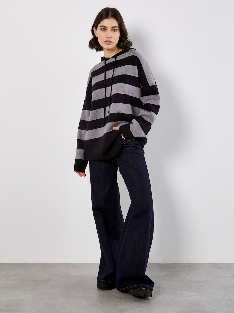 Apricot Grey Big Stripe Oversized Hood Jumper - Image 1 of 4