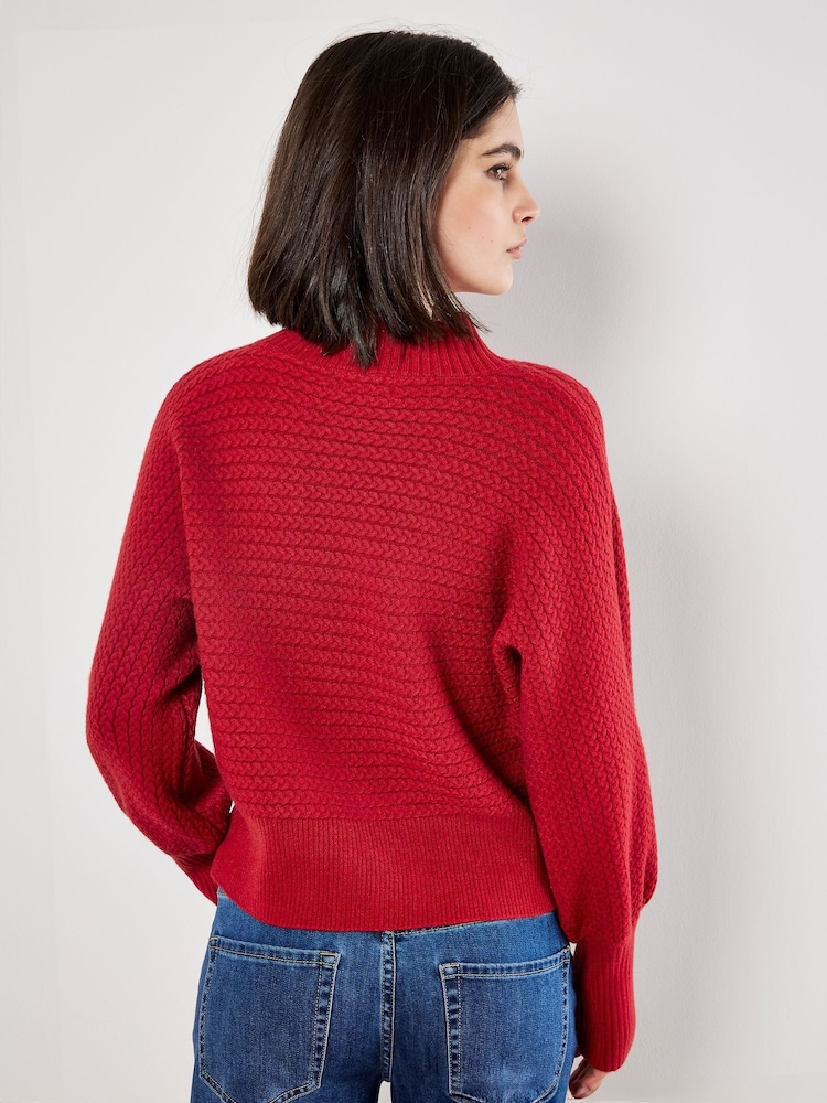 Apricot Red High Neck Cable Batwing Jumper - Image 4 of 4