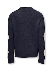 ONLY KIDS Blue Knitted Floral Jumper - Image 2 of 3