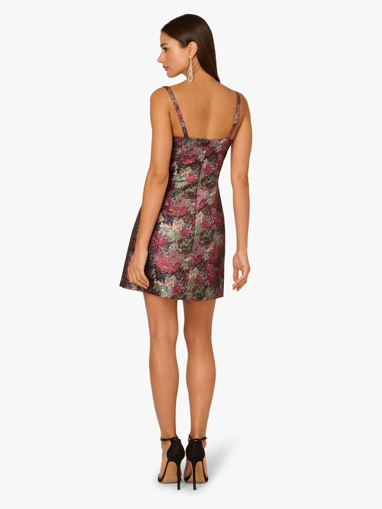 Adrianna Papell Red Adrianna By Red Metallic Jacquard Mini Dress - Image 2 of 6 Adrianna Papell Red Adrianna By Red Metallic Jacquard Mini Dress - Image 2 of 6