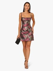 Adrianna By Adrianna Papell Red Red Metallic Jacquard Mini Dress - Image 3 of 6