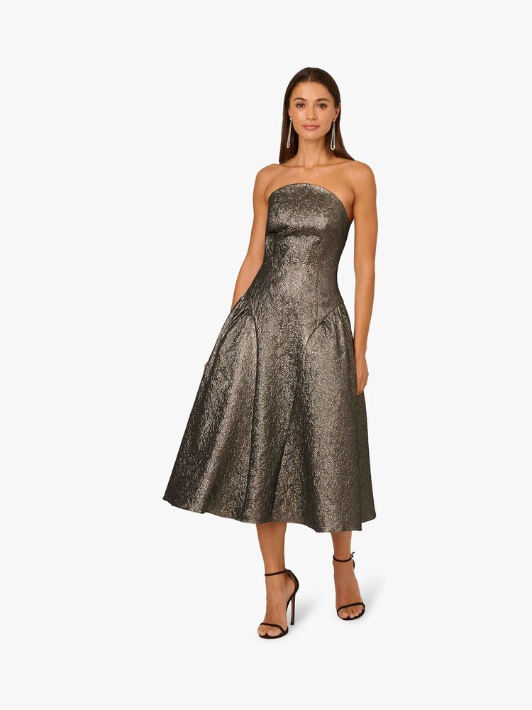 Adrianna Papell Adrianna By Strapless Metallic Ankle Dress - صورة 1 من 6 Adrianna Papell Adrianna By Strapless Metallic Ankle Dress - صورة 1 من 6