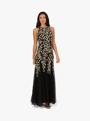 Adrianna Papell Halter Bead Godet Black Dress - Image 3 of 6