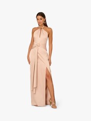 Adrianna Papell Gold Adrianna By Gold Stretch Satin Long Dress - Image 1 of 6