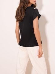 Lipsy Black Miliatry Detail T-Shirt - Image 4 of 4