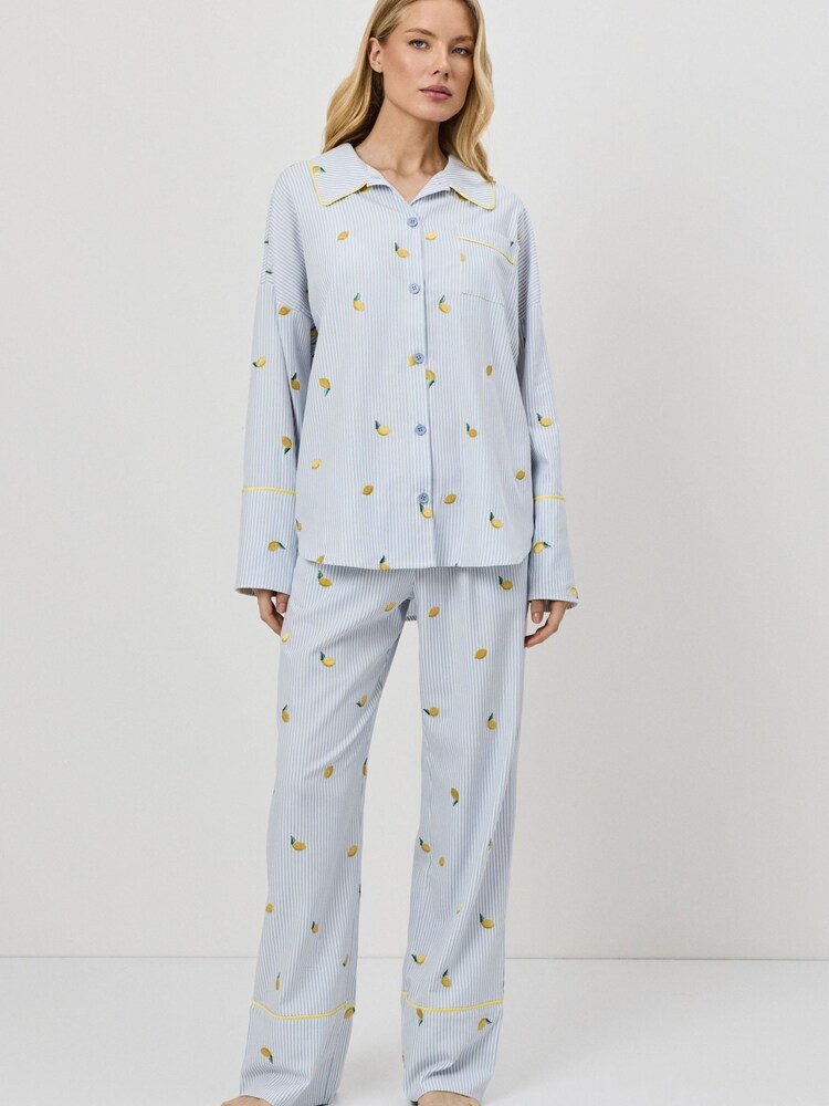 Aruelle Blue Lenora Embroidered Striped Long Pyjamas Set - Image 1 of 4