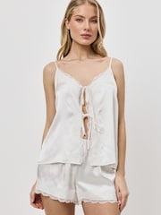 Aruelle Cream Isabeau Bridal Inspired Indulgent Satin Pyjamas Set With Lace Trim - Image 2 of 4