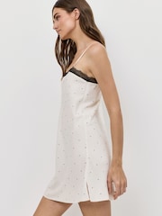 Aruelle Cream Ada Silky Spot Design Trimmed In Fine Lace Short Nightdress - Image 3 of 3