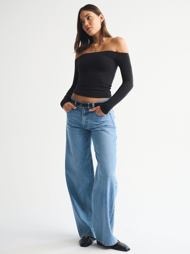 Abercrombie & Fitch Black Cotton Long Sleeve Off Shoulder Top - Image 2 of 6 Abercrombie & Fitch Black Cotton Long Sleeve Off Shoulder Top - Image 2 of 6