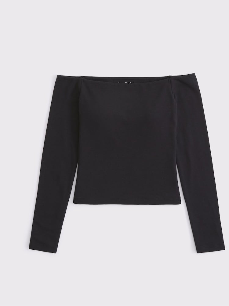 Abercrombie & Fitch Black Cotton Long Sleeve Off Shoulder Top - Image 6 of 6 Abercrombie & Fitch Black Cotton Long Sleeve Off Shoulder Top - Image 6 of 6