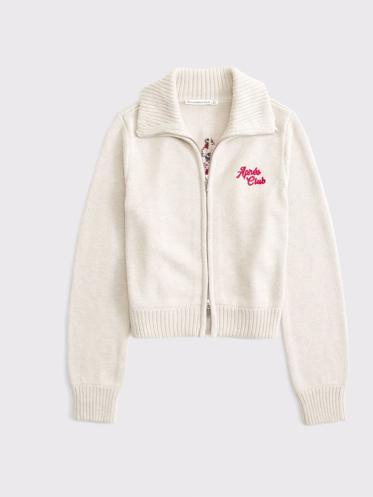 Abercrombie & Fitch White Collared Zip Up Cardigan - Image 1 of 2