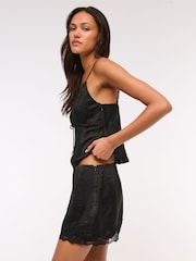 Abercrombie & Fitch Black Satin and Lace Mini Skort - Image 5 of 7
