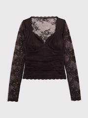 Abercrombie & Fitch Brown Lace Long Sleeve Sweetheart Top - Image 1 of 1