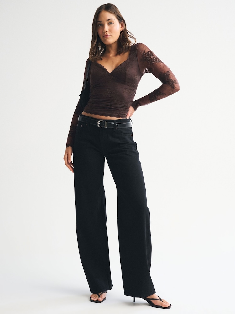 Abercrombie & Fitch Brown Lace Long Sleeve Sweetheart Top - Image 2 of 6