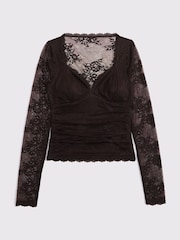 Abercrombie & Fitch Brown Lace Long Sleeve Sweetheart Top - Image 6 of 6