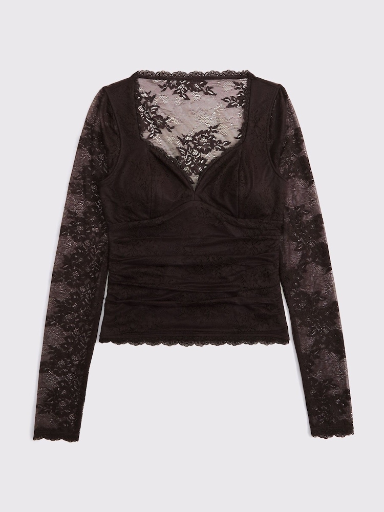 Abercrombie & Fitch Brown Lace Long Sleeve Sweetheart Top - Image 6 of 6