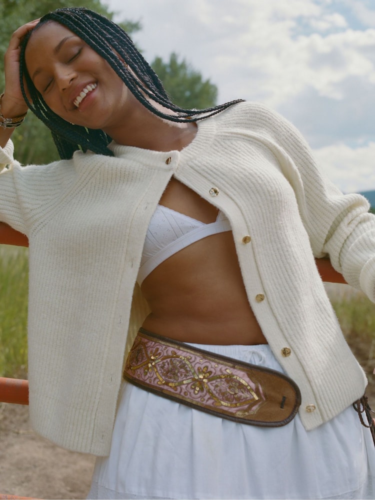 Abercrombie & Fitch Cream Crew Neck Cardigan - Image 1 of 2