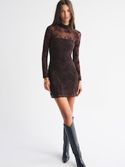 Abercrombie & Fitch Flocked Long Sleeve Open Back Mini Dress - Bilde 1 av 6
