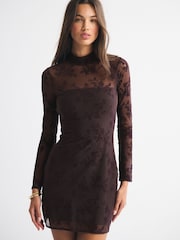 Abercrombie & Fitch Flocked Long Sleeve Open Back Mini Dress - Bilde 2 av 6