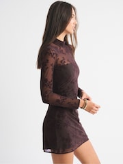 Abercrombie & Fitch Flocked Long Sleeve Open Back Mini Dress - Bilde 4 av 6