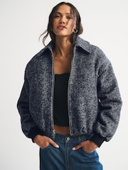Abercrombie & Fitch Grey Wool Herringbone Short Bubble Hem Coat - Image 1 of 7