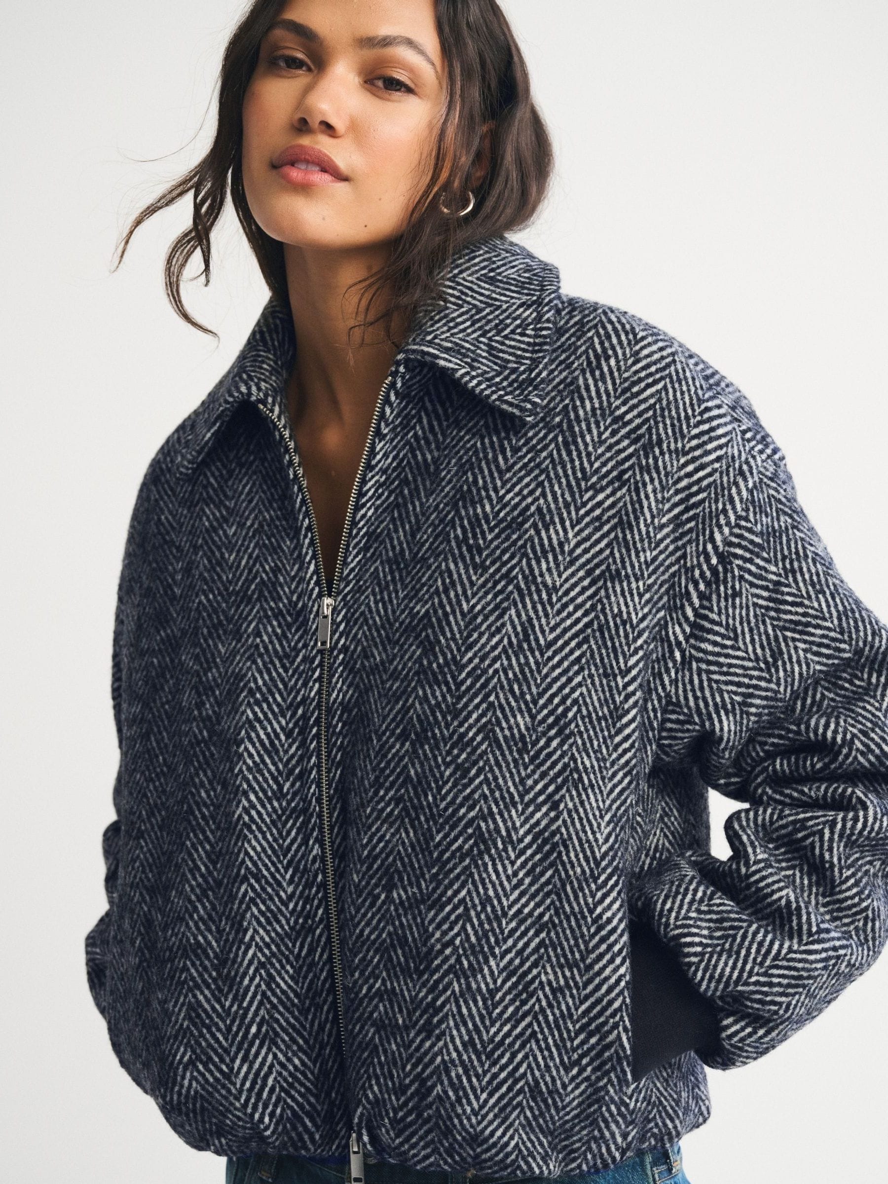 Buy Abercrombie & Fitch Grey Wool Herringbone Short Bubble Hem
