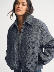 Abercrombie & Fitch Grey Wool Herringbone Short Bubble Hem Coat - Image 2 of 7