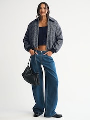 Abercrombie & Fitch Grey Wool Herringbone Short Bubble Hem Coat - Image 4 of 7